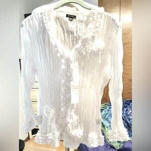 NWT - PIANO XL Accordion White Blouse With 3D Flowers, So Beautiful $35